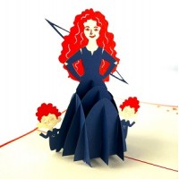 Handmade 3d Pop Up Card Red Hair Princess Bow And Arrow Birthday Wedding Anniversary Valentine's Day Mother's Day Papercraft Laser Cut Greetings Gifts Decorations